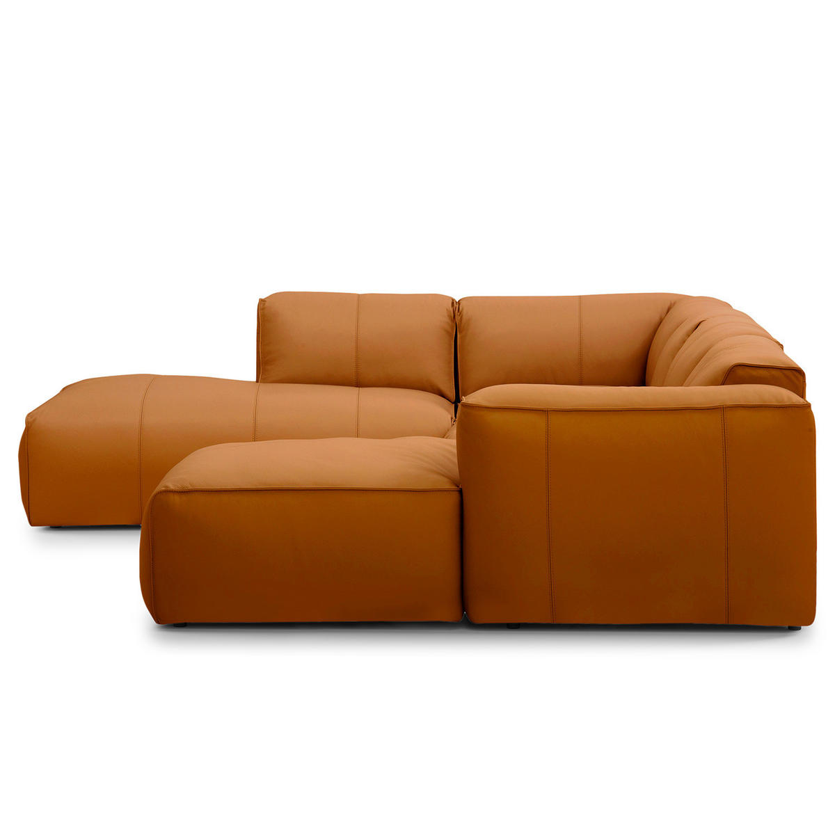 WOHNLANDSCHAFT mit Longchair - Cognac/Schwarz, Leder/Kunststoff (325/71/235cm) - home24