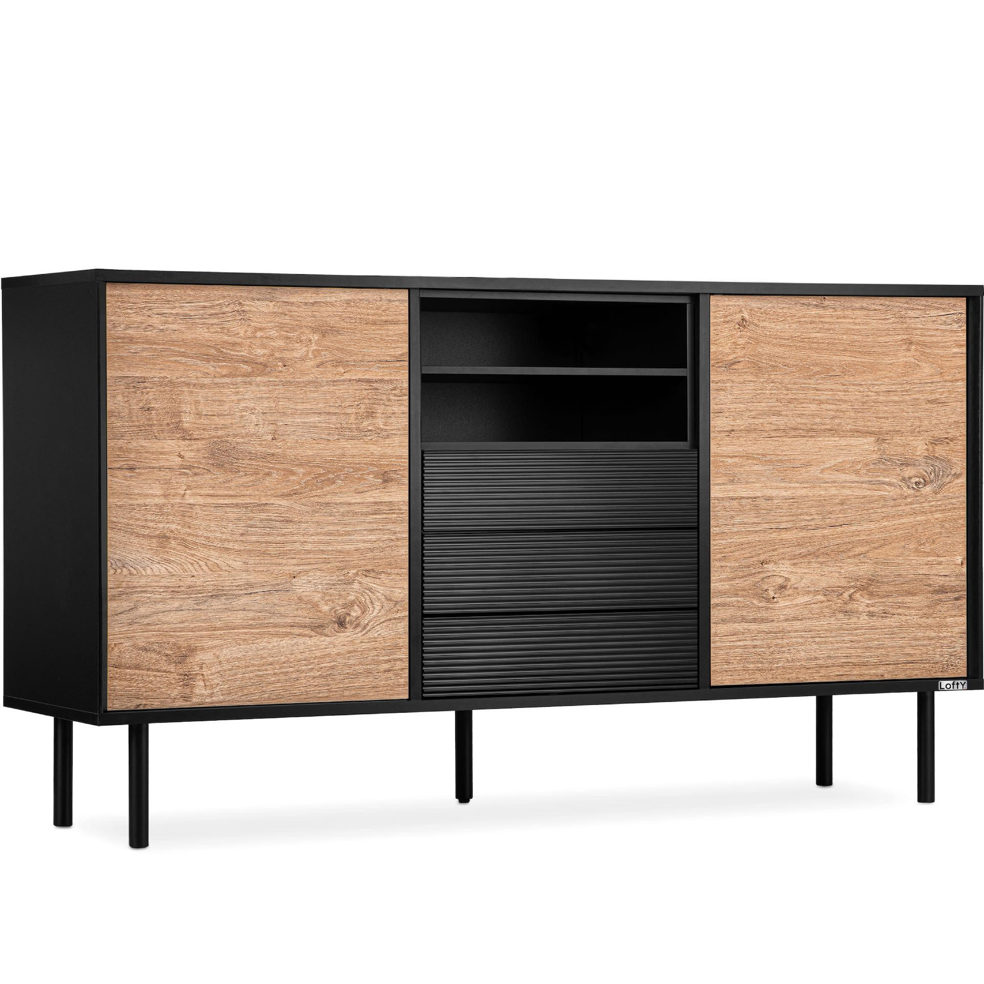 KOMMODE LOFTY TV/HiFi-Einlage, schwarz / Eiche natur - Eichefarben/Schwarz, Holzwerkstoff (151/84/41cm) - KONSIMO®
