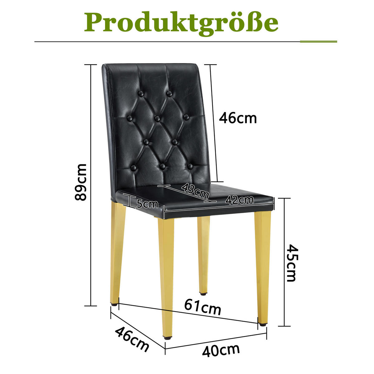 ESSZIMMERSTÜHLE 4er-Set 89 cm PU-Leder Schwarz mit goldfarbenen Metallbeinen - Schwarz, Metall (46/89/42cm) - Meubliv