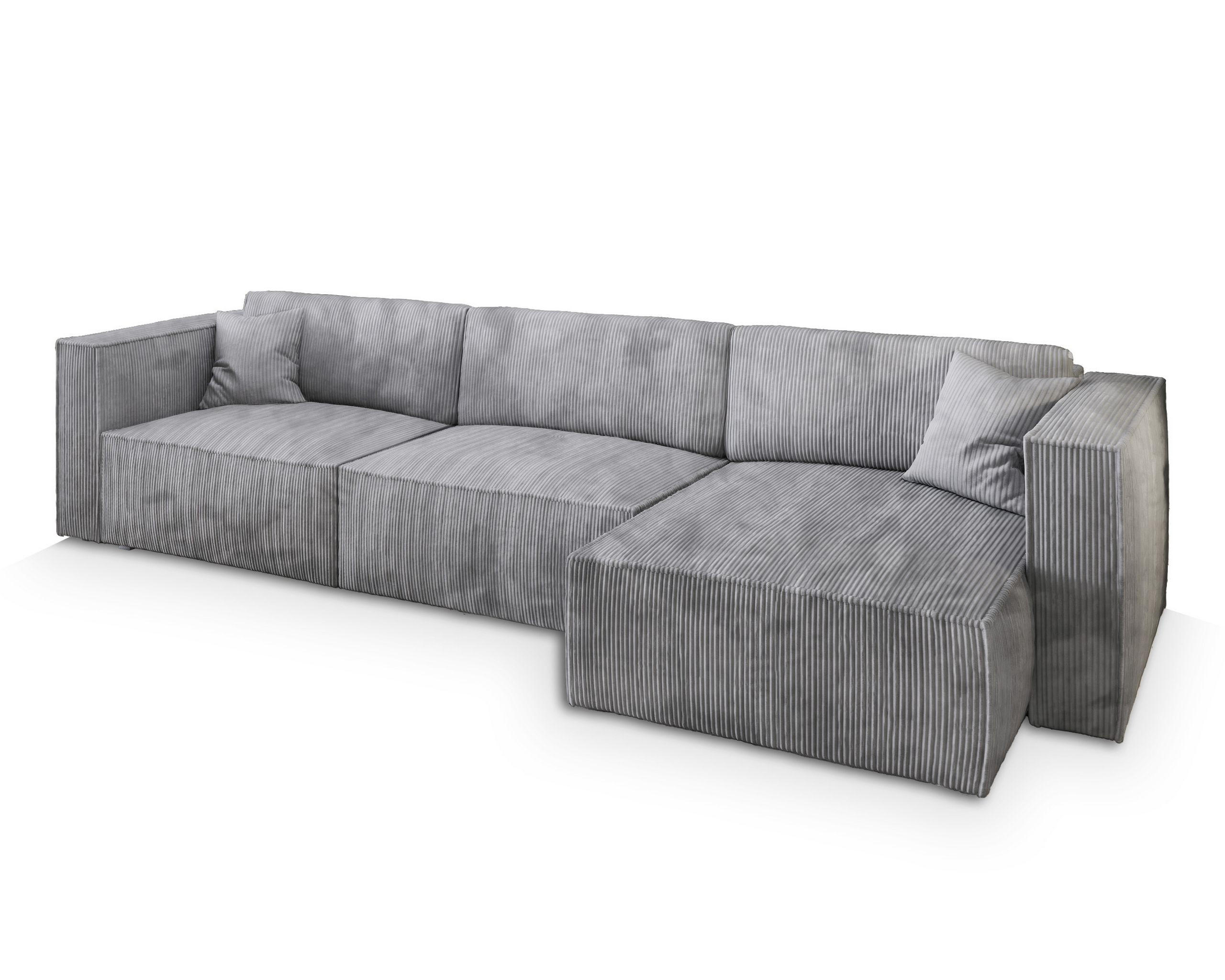 ECKSOFA TOLMO P Hellgrau Kordstoff mit Schlaffunktion - Hellgrau, Holz (347/148cm) - MASSENO