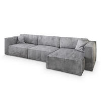ECKSOFA TOLMO P Hellgrau Kordstoff mit Schlaffunktion - Hellgrau, Holz (347/148cm) - MASSENO