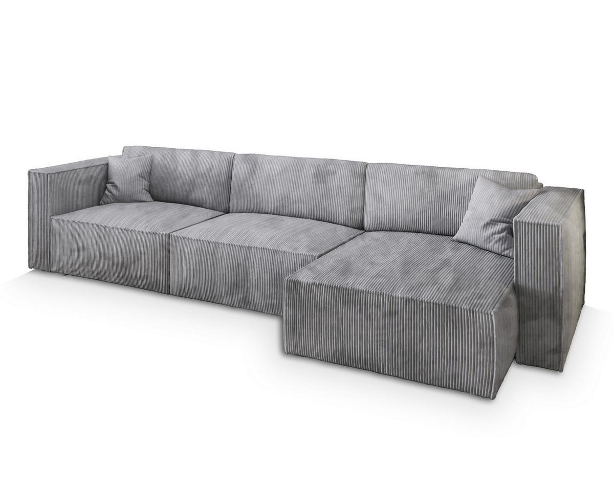 ECKSOFA TOLMO P Hellgrau Kordstoff mit Schlaffunktion - Hellgrau, Holz (347/148cm) - MASSENO