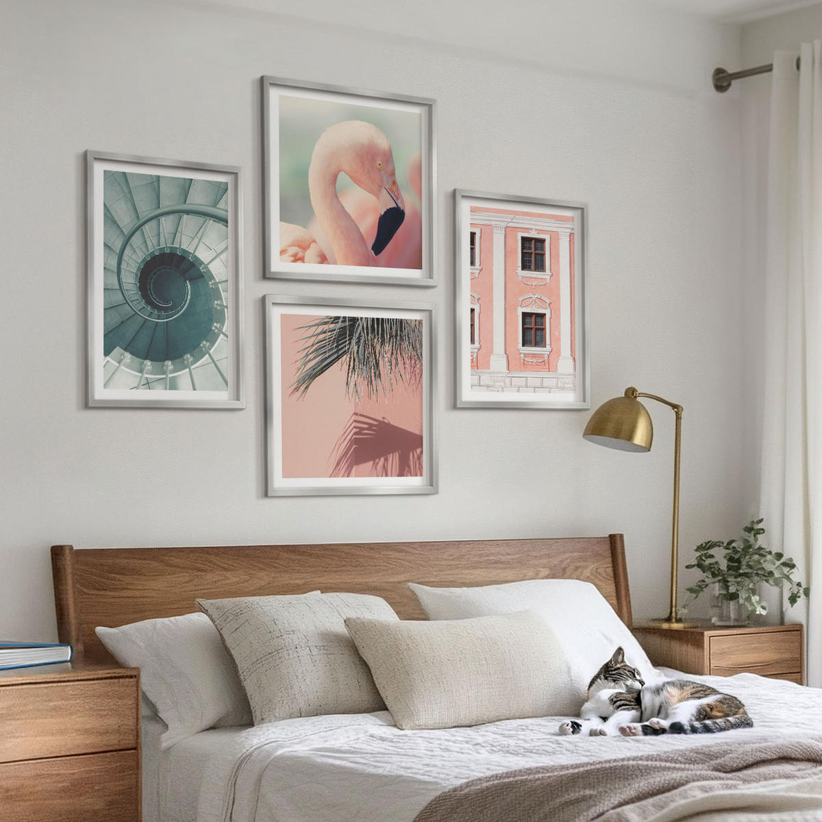 BILDER SET 4er Set - 50x50 cm & 40x60 cm Silberner Rahmen - Architektur-Pastellmuster - Silberfarben, Kunststoff (50/50cm) - TULUP