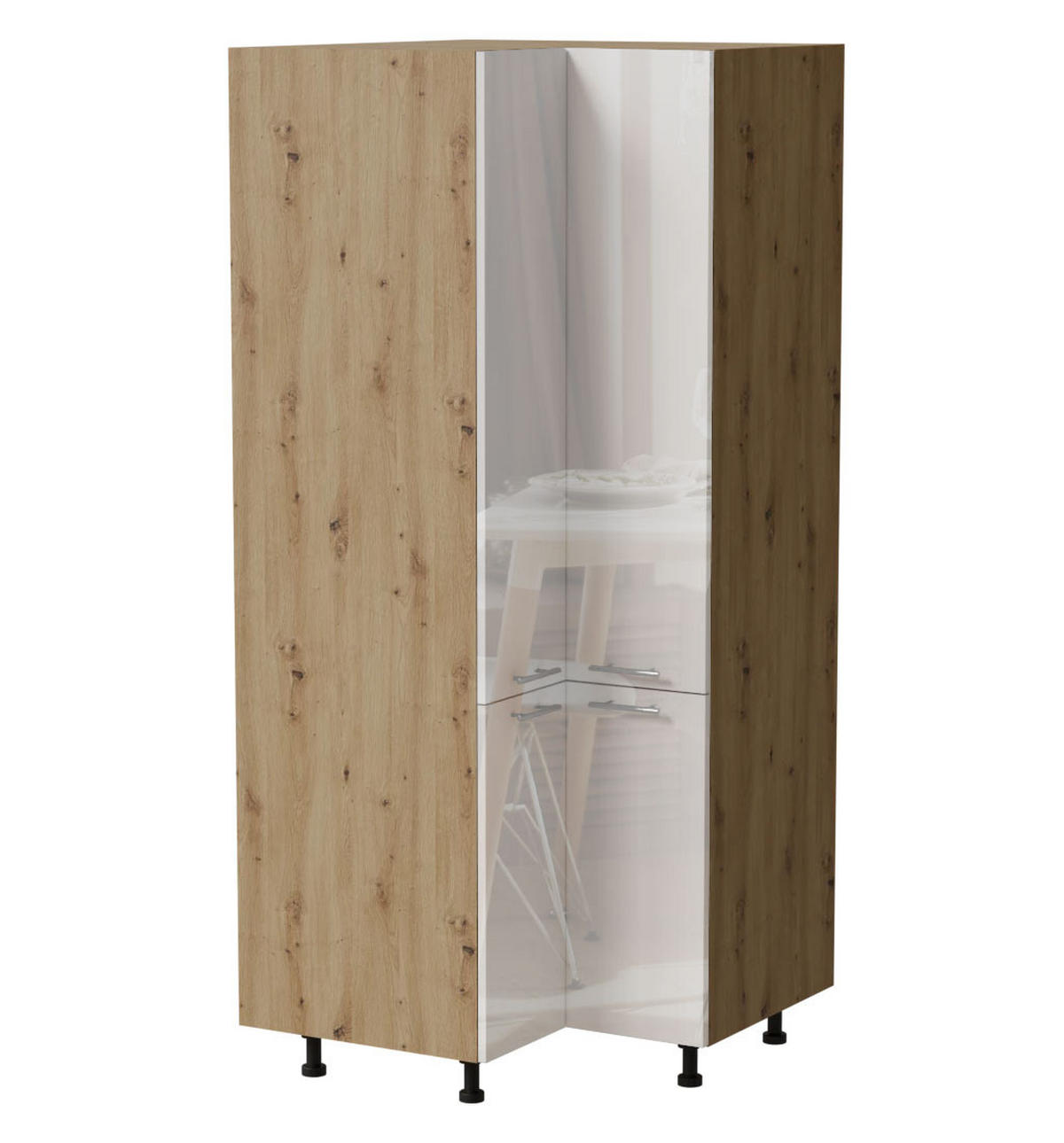 ECKVORRATSSCHRANK Essen D24N/207 Weiß Hochglanz / Eiche Artisan Matt 90 / 90 / 207cm - Weiß Hochglanz/Eiche Artisan, Holz/Holzwerkstoff (90/207/90cm) - Feldmann-Wohnen