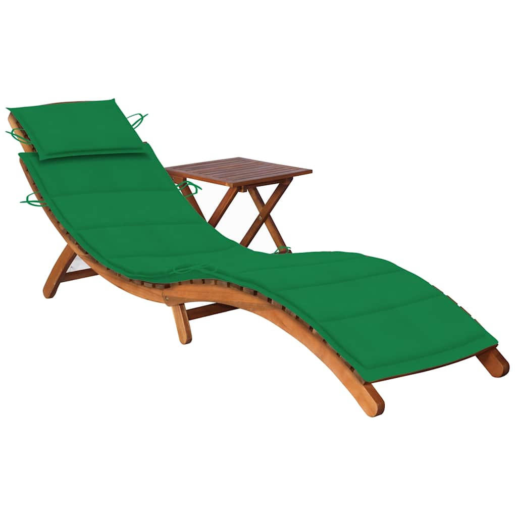 SONNENLIEGE mit Tisch und Auflage Massivholz Akazie - Grün, Holz (55/64/184cm) - furnicato