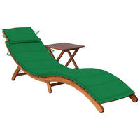 SONNENLIEGE mit Tisch und Auflage Massivholz Akazie - Grün, Holz (55/64/184cm) - furnicato