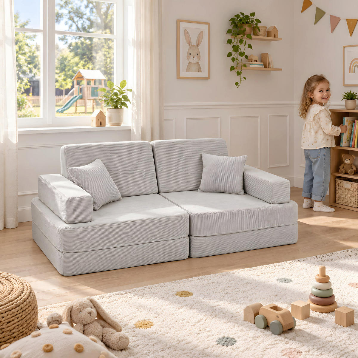 KINDERSOFA Cordsamt Grau - Grau, Textil (160/24/80cm) - AngeLove