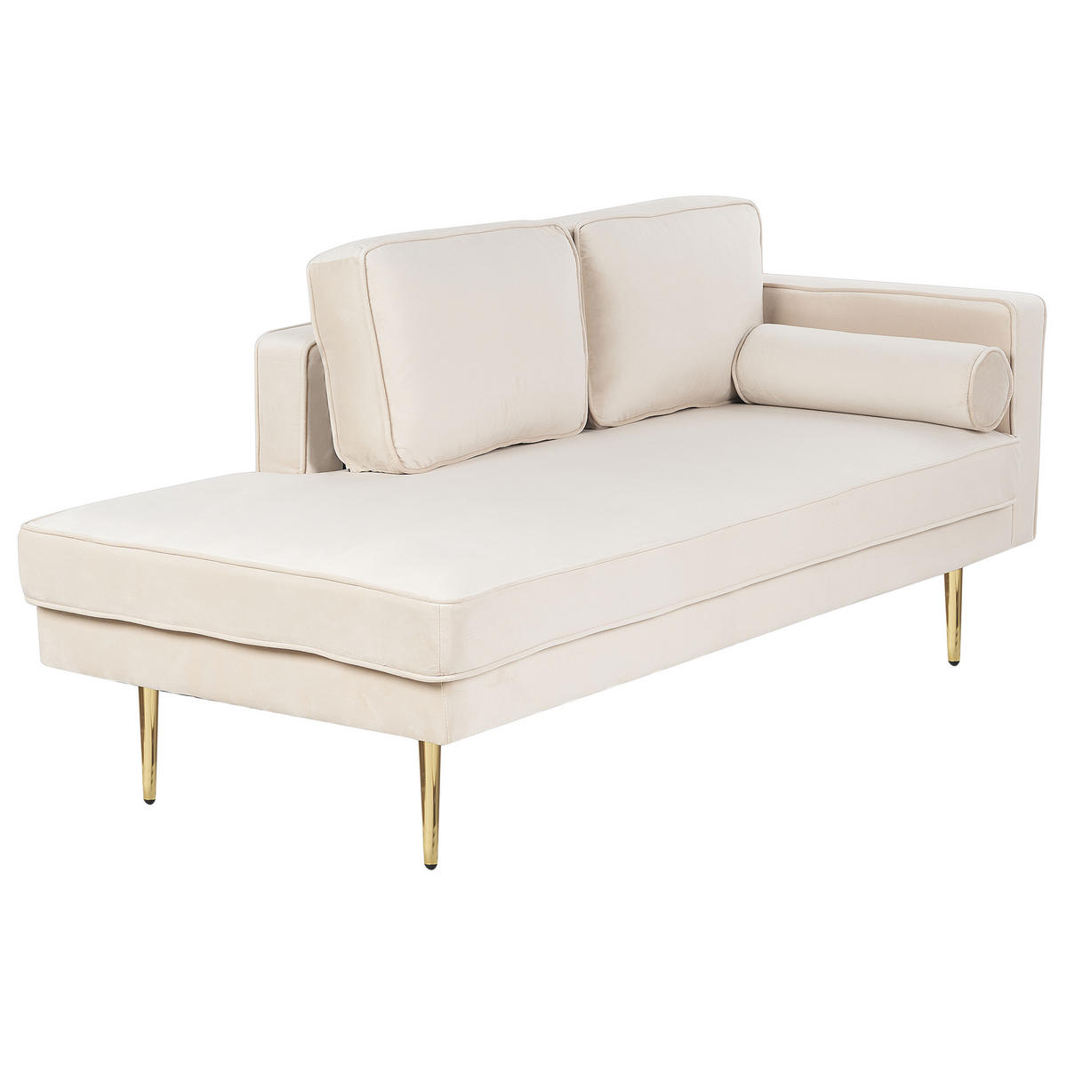 ČALOUNĚNÉ LEHÁTKO CHAISE LONGUE Sametová látka béžové pravostranné Miramas - zlatá/béžová, textil (171/63/79cm) - Beliani