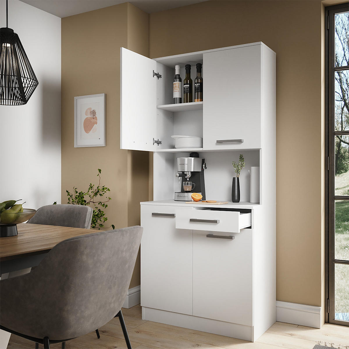 KÜCHENBUFFET Raul Weiß 83.6 x 188.5 cm mit 4 Türen & 1 Schublade - Weiß, Holzwerkstoff (83.6/188.5/46cm) - Vicco