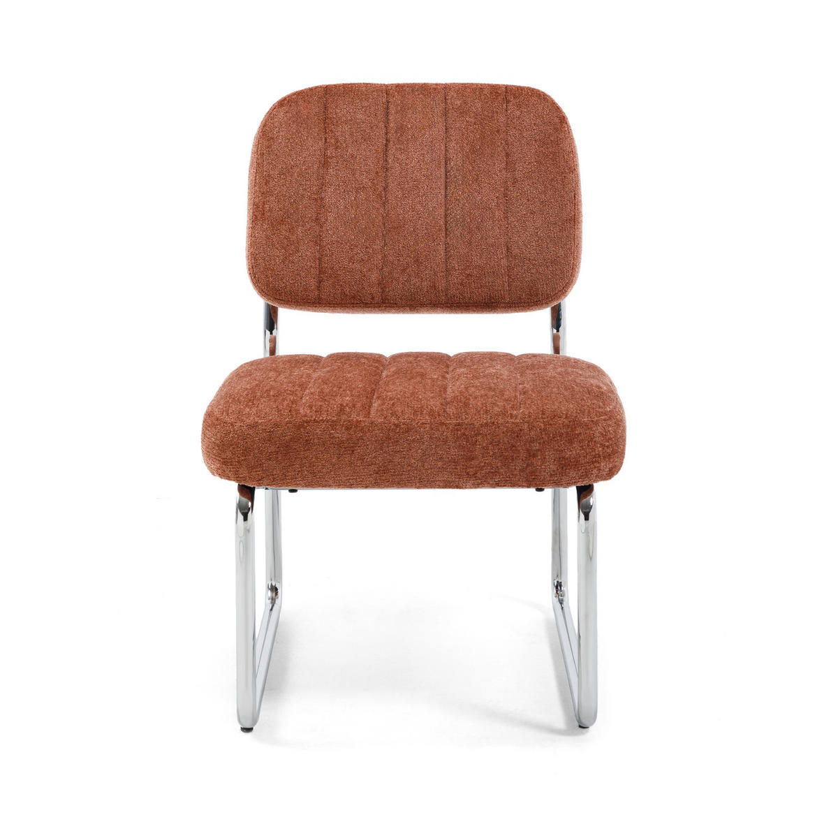 SESSEL terrakotta gepolstert verchromte Beine und Chenille-Stoff - PAOLA - Rot/Braun, Textil/Metall (56/77/70cm) - Sicaan