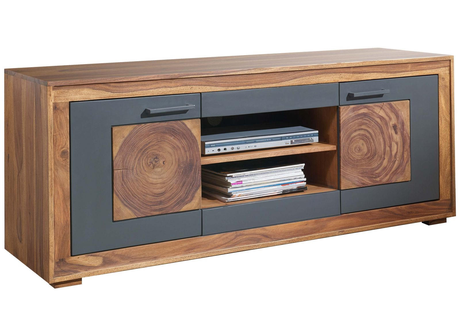 TV-BOARD Sheesham 150x46x62 gebeizt TURIN #02 - Braun, Holz (150/62/46cm) - Massivmoebel24