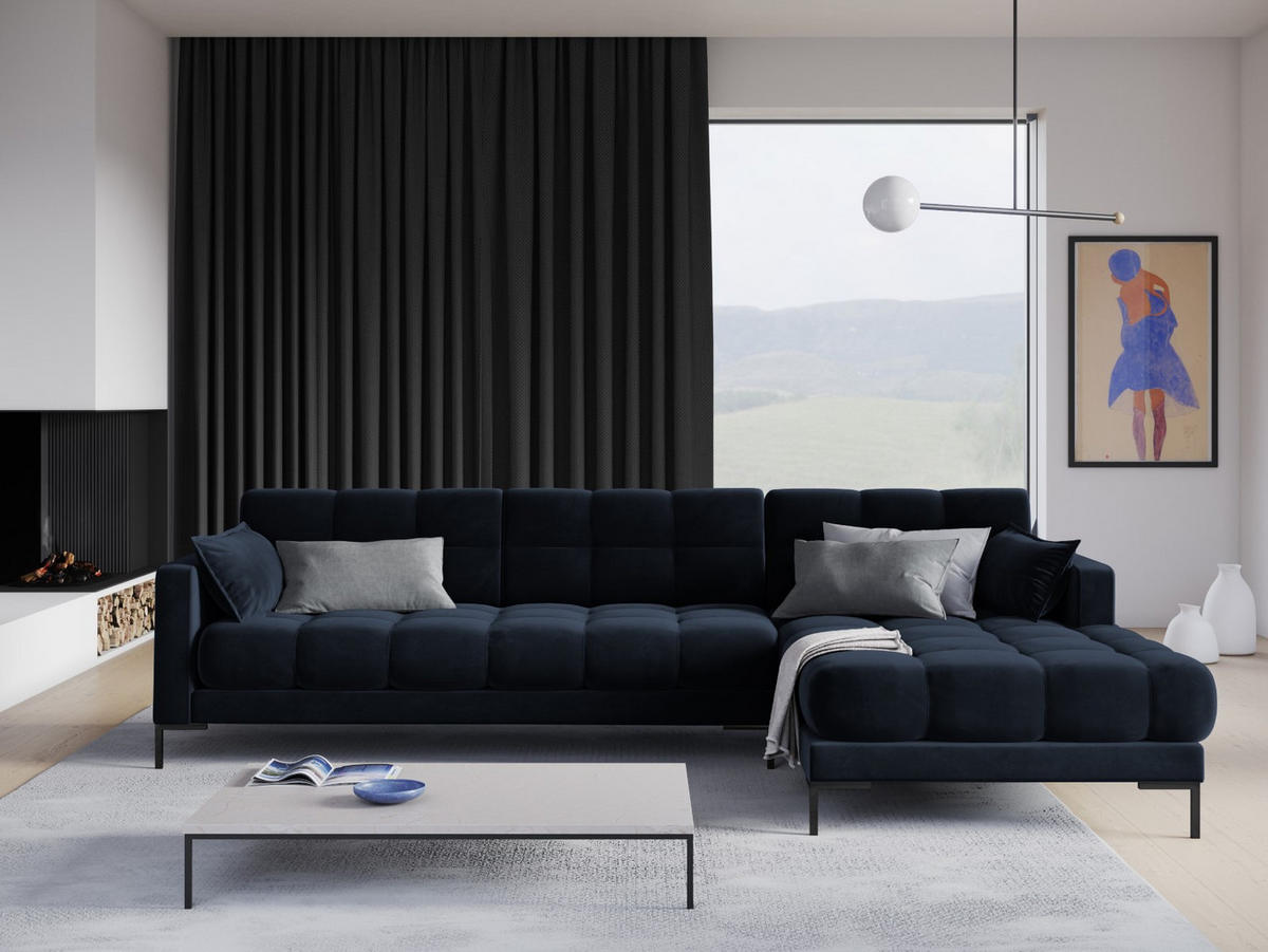 ECKSOFA rechts Mamaia aus Samt dunkelblau 5 Sitzplätze - Dunkelblau, Textil (185/293cm) - Micadoni