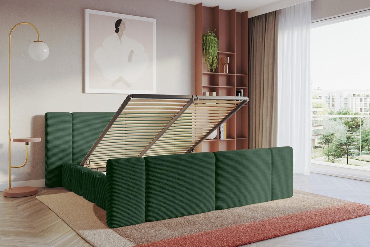 POLSTERBETT mit Bettkasten, Fußteil und Lattenrost, Bett mit Matratze H3/H4 - NILO-Z 180x200 Grün - Grün, Holzwerkstoff/Textil (180/200cm) - ALTDECOR