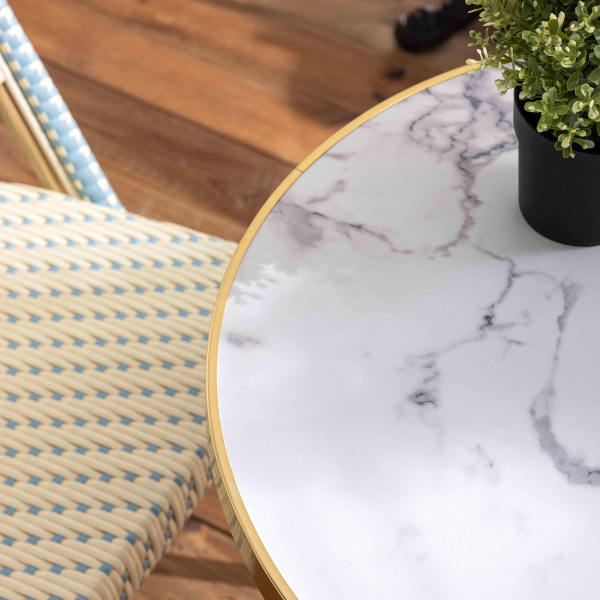 GARTENSET 3-tlg., Weiß - Blau, Holzwerkstoff - Oviala