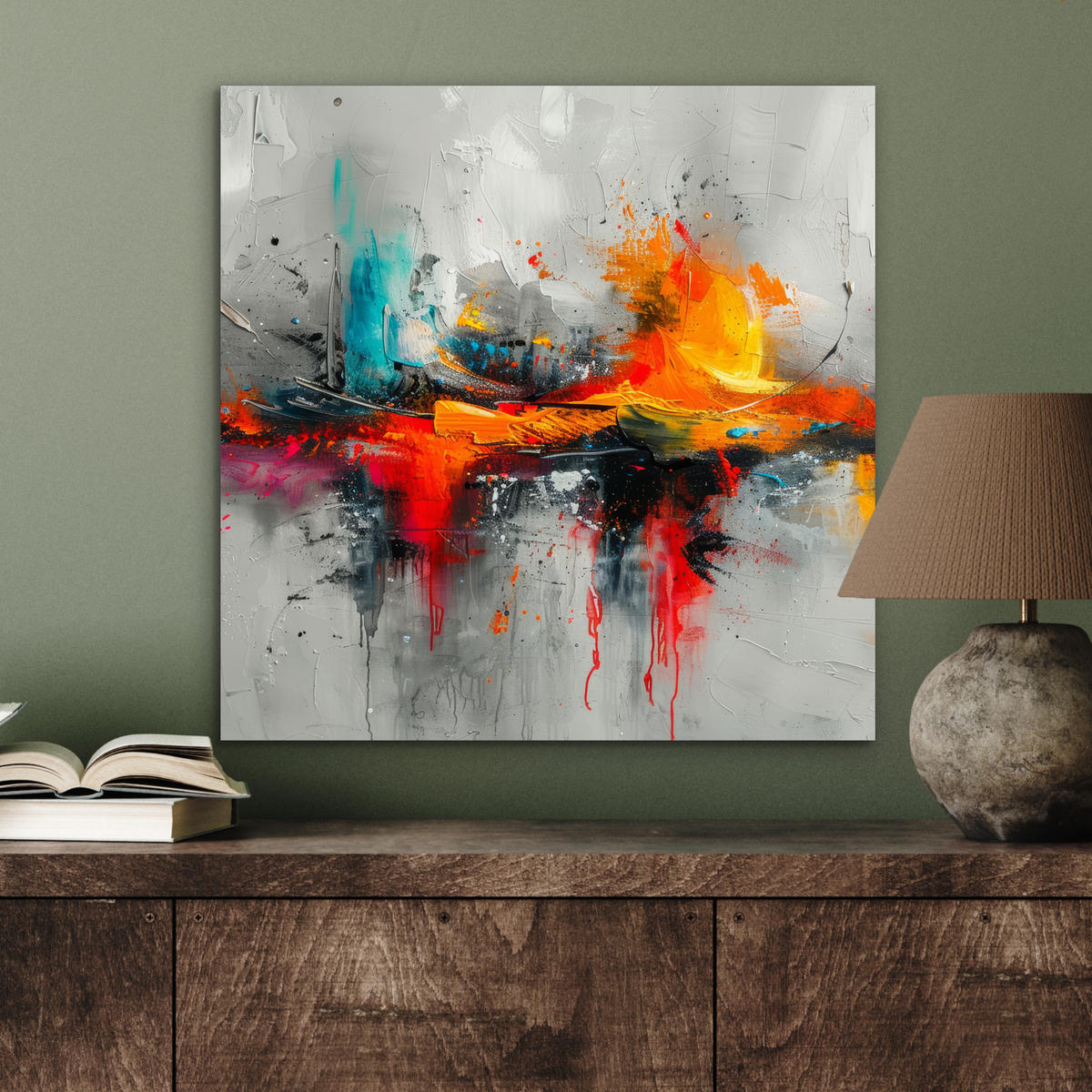 METALLBILD Moderne Kunst - Orange - Grau - Abstrakt 50x50 cm - Hellgrau, Metall (50/50cm) - MuchoWow