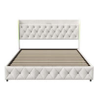 POLSTERBETT Rautensteppung 140/200 cm mit Bettkasten & Lauflicht-LED Samtoptik Beige - Beige, Textil (140/200cm) - Creahappy