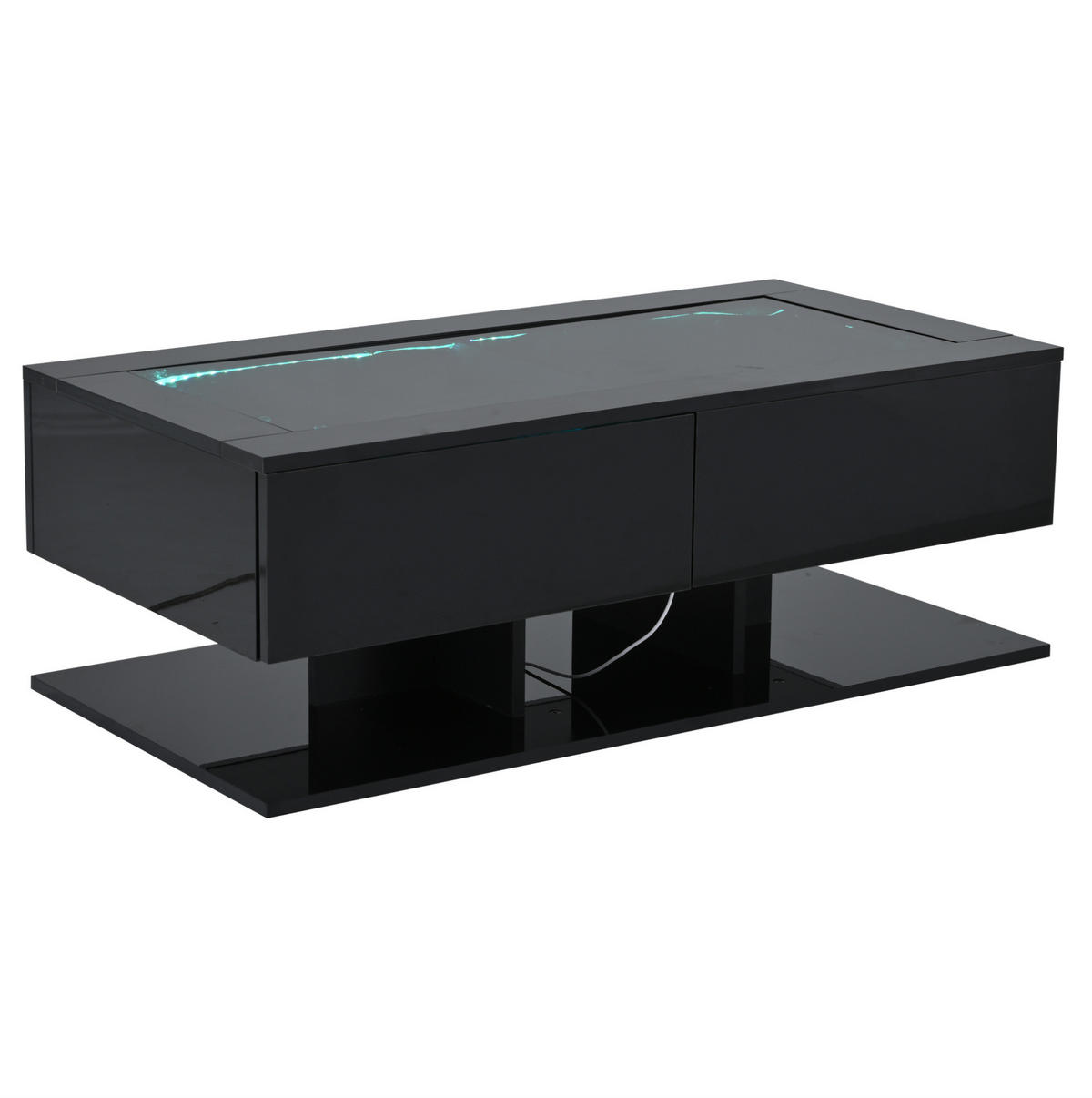 COUCHTISCH aus Spanplatte 100x50x35 cm in Schwarz mit 2 Schubladen & LED - Schwarz, Holzwerkstoff (100/50/35cm) - Modfu