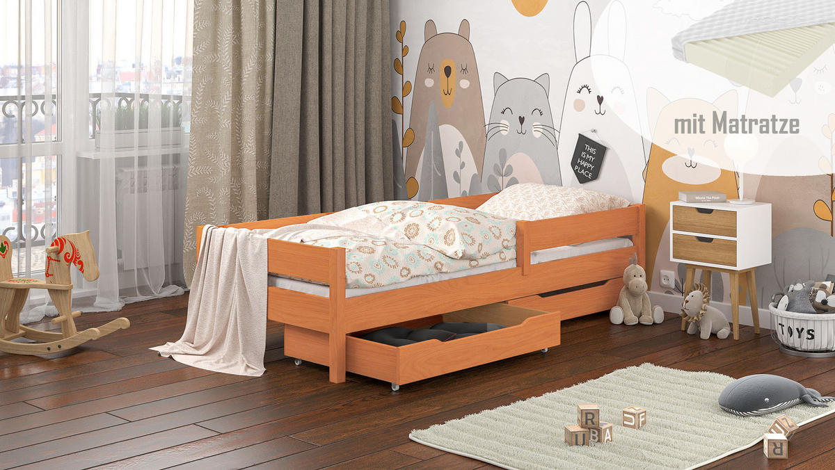 KINDERBETT Mix 200x90 teak mit Schubladen und Matratze - Braun, Holzwerkstoff (90/200cm)