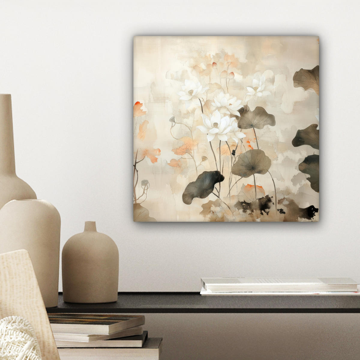 LEINWANDBILD Blumen - Japandi - Wabi sabi Deko Wohnzimmer 20x20 cm - Sandfarben, Textil (20/20cm) - MuchoWow