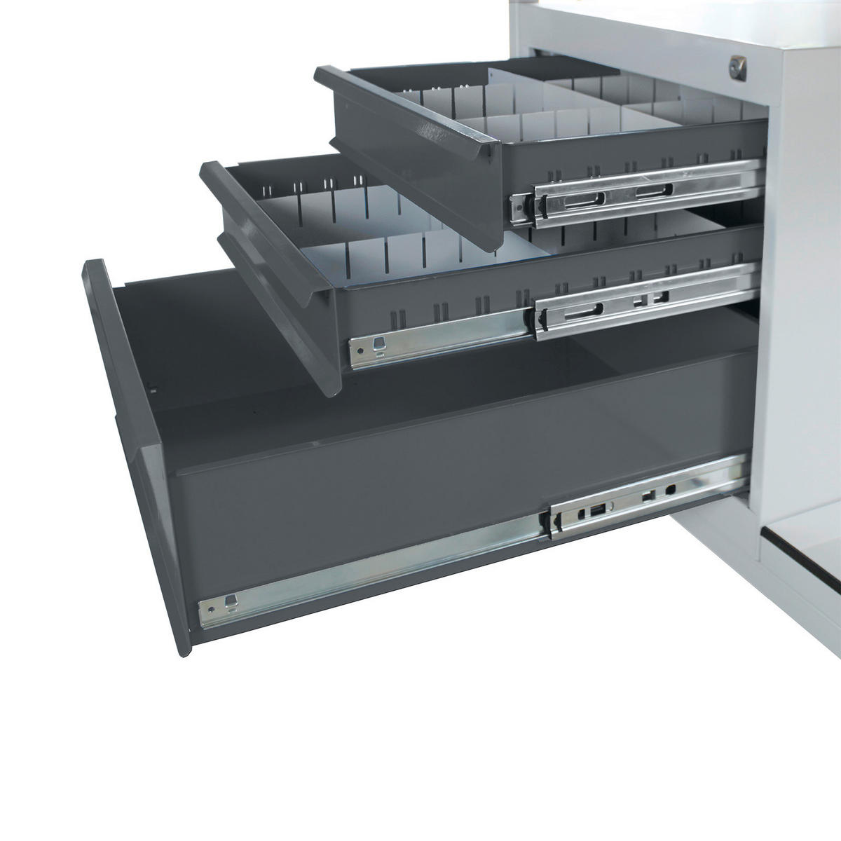 WERKBANK mobil Light Rhino mit Ablagefach, 3 Schubladen & Lochplatte 131x130x60cm 2 Lenkrollen Traglast 300kg Lichtgrau/Anthrazitgrau - Anthrazit, Holz (130/131/60cm) - PROREGAL