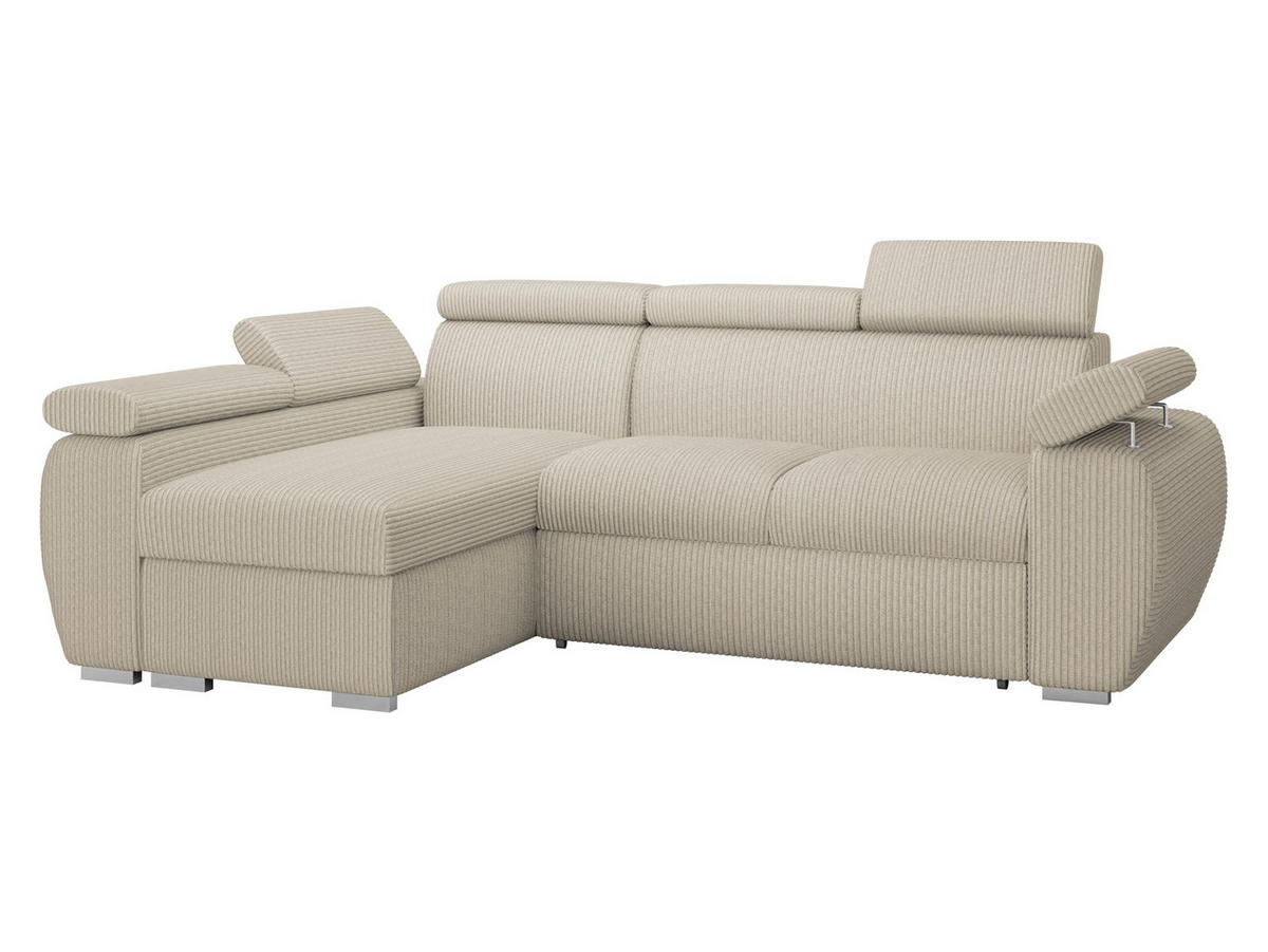 ECKSOFA Boston Mini Premium Cord 2RLC, Seite: Links LC+2R - Chromfarben/Beige, Holz/Textil (255/170cm) - MIRJAN24