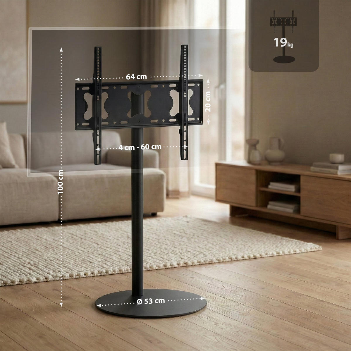 TV RACK Metall Schwarz-Matt - Schwarz, Metall (64/100/53cm) - CLP