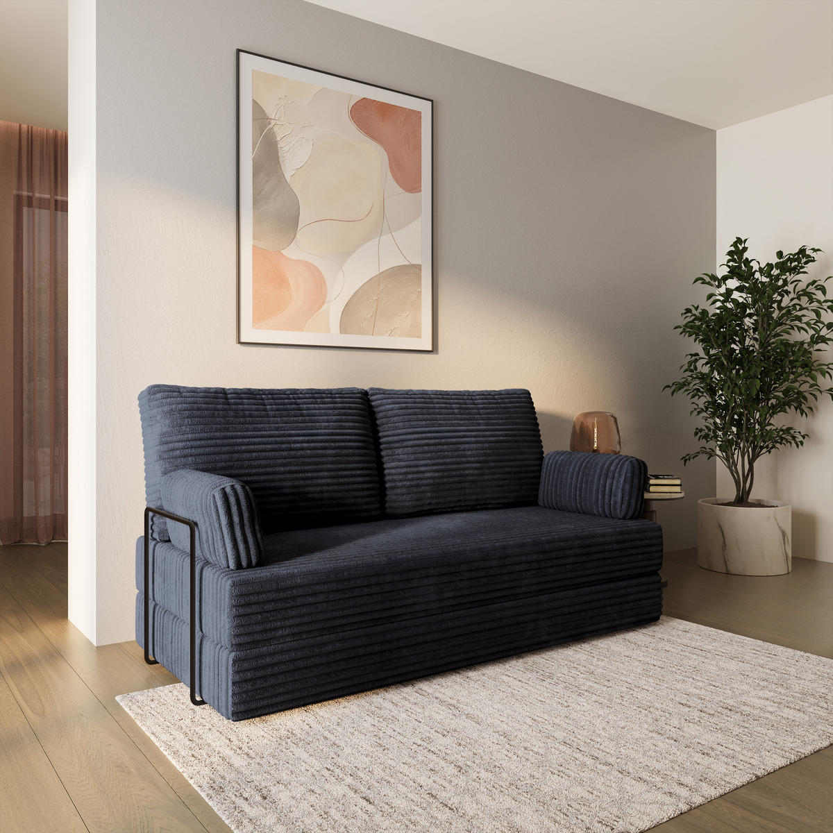 BETTSOFA SILAR aus Schaumstoff Cordstoff Schwarz Schlaffunktion - Schwarz, Textil (170/86/80cm) - MASSENO
