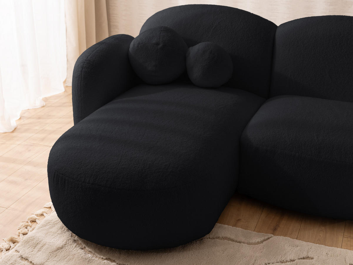WOHNLANDSCHAFT Nuvola mit abgerundetem Design Schwarz Bouclé-Stoff - Schwarz, Holz/Kunststoff (268/80/146cm) - S-Style Möbel