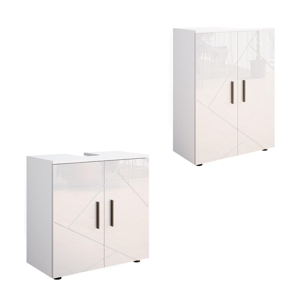BADRUMSM&Ouml;BELSET Irma Vit h&ouml;gblank 2 delar, med midi-enhet Vit h&ouml;gglans 81/60/30 cm