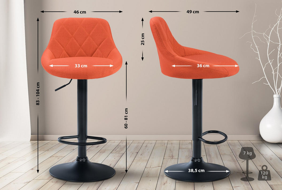 BARHOCKER Stoff orange - Schwarz/Orange, Textil/Metall (46/83/49cm) - CLP