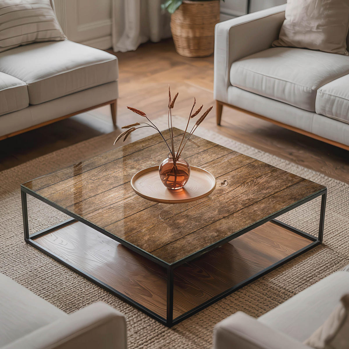 TISCHPLATTE 50x50 cm Holzstruktur Plattenoptik - Dunkelbraun/Braun, Glas (50/50/0.4cm) - TULUP