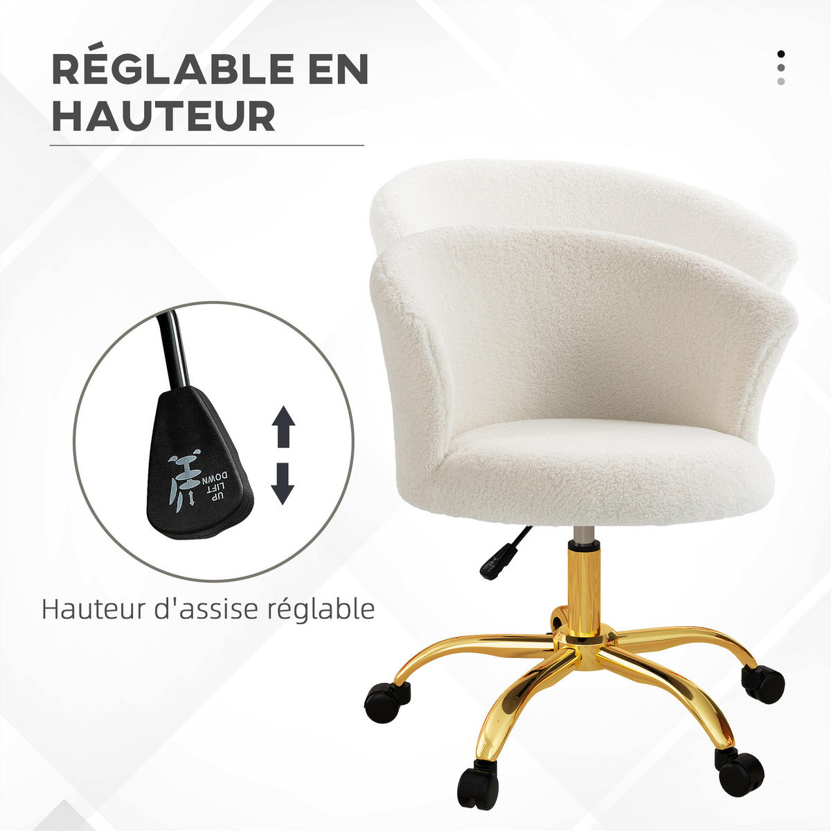 DREHSTUHL DE-11688 ergonomisch höhenverstellbar Weiß - Goldfarben, Textil (56/76/58cm) - ComfortXL