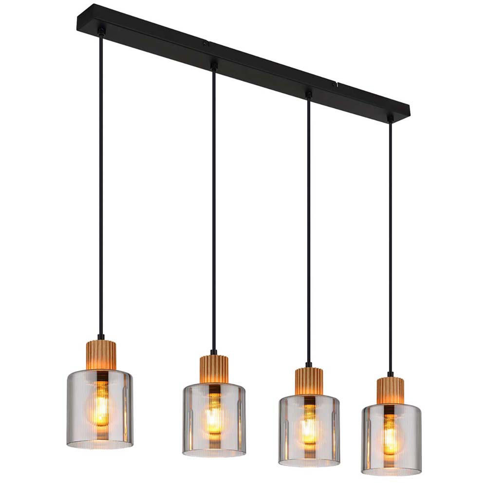 HÄNGELEUCHTE Metall Holz Braun Glas rauchfarben - Braun, Holz (78/12/120cm) - Globo Lighting