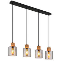 HÄNGELEUCHTE Metall Holz Braun Glas rauchfarben - Braun, Holz (78/12/120cm) - Globo Lighting