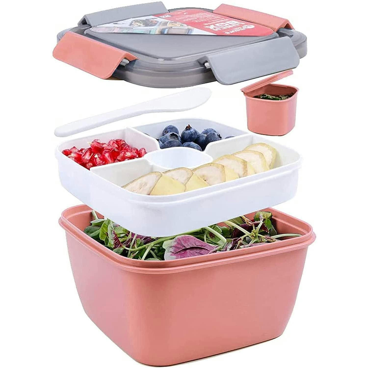 SALATBEHÄLTER 3 Fächer mit Dressingbehälter 1500 ml Dunkelrosa - Rosa, Kunststoff (11/18/18cm)