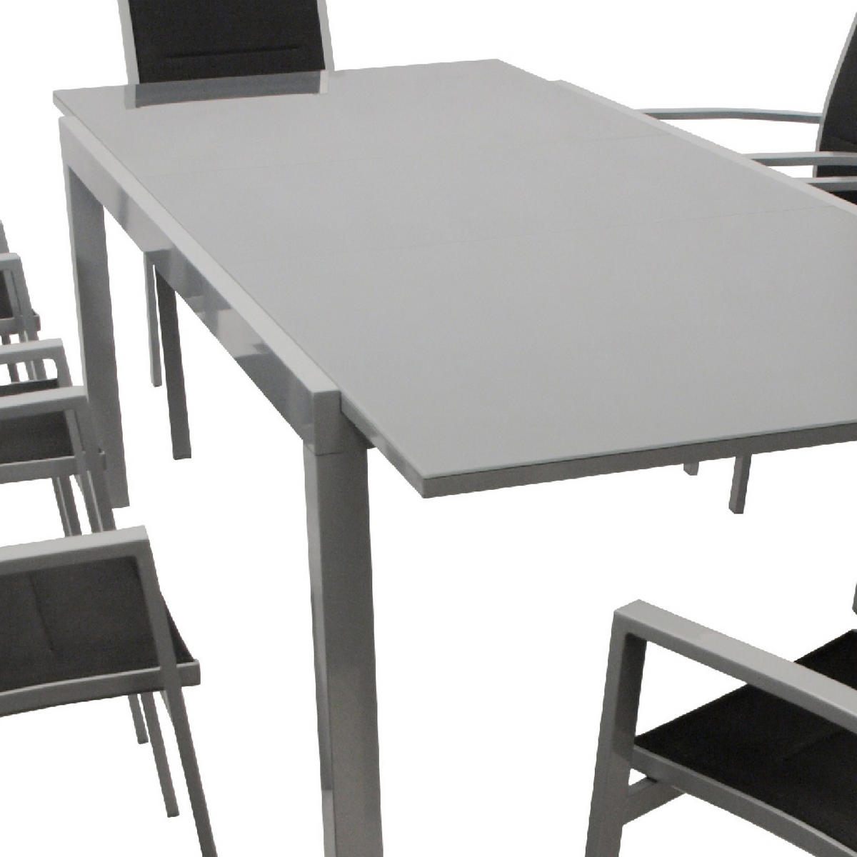 GARTEN-GARNITUR Ashford - 9-teilig Garten-Essgruppe (8x Stapelsessel mit Armlehnen, 1x Ausziehtisch 180/240x100cm), Gestell Aluminium - Schwarz, Metall - TPFGarden