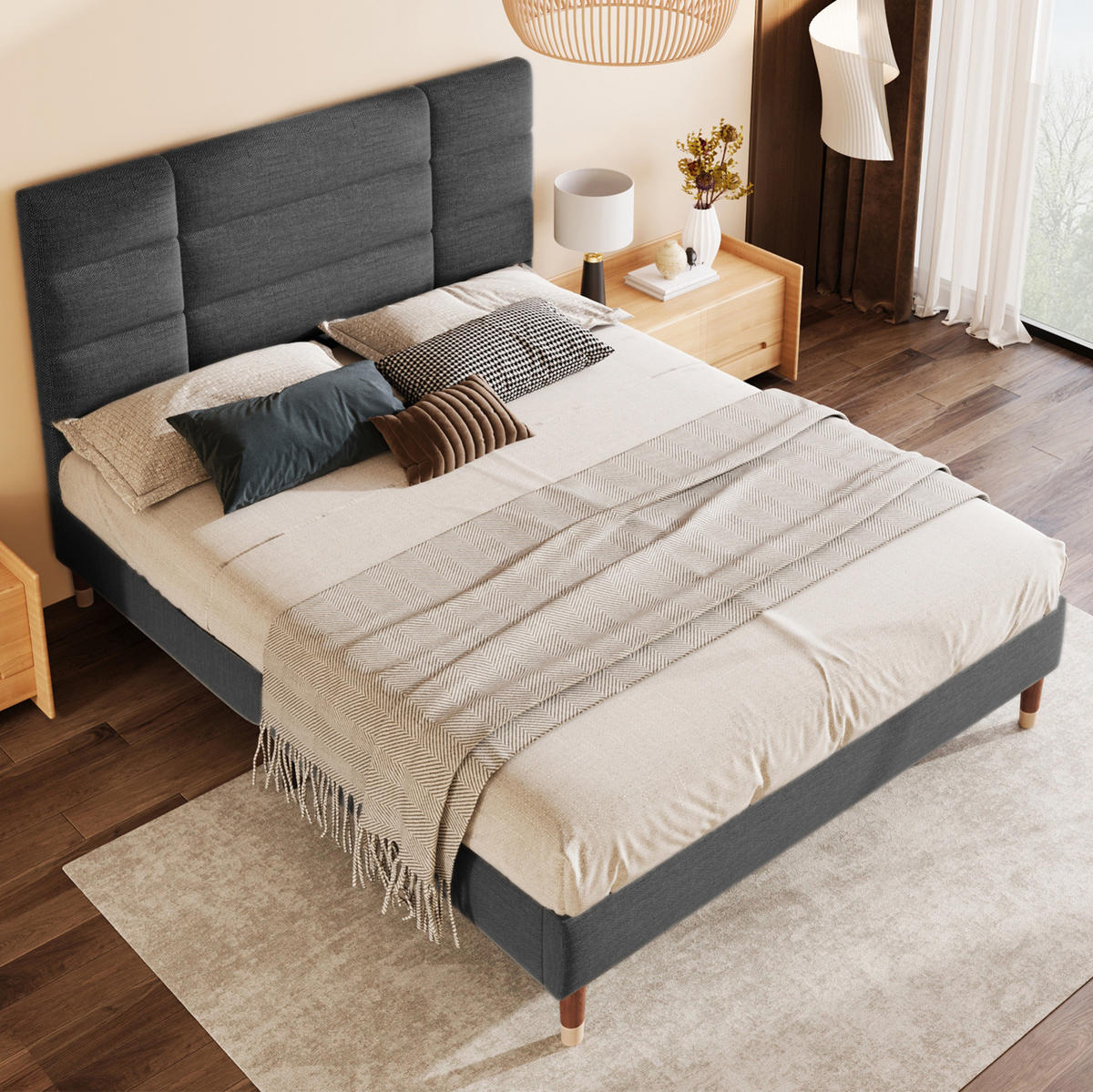 BETT mit Lattenrost 140x200 cm Grau - Grau, Holz (140/200cm) - Meubliv