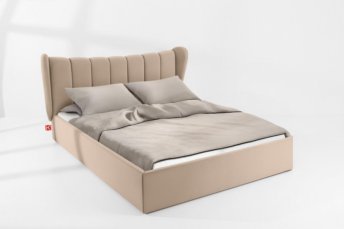 POLSTERBETT GIZO, Muschel-Design - Beige/Schwarz, Holz/Holzwerkstoff (182/204cm) - KONSIMO®
