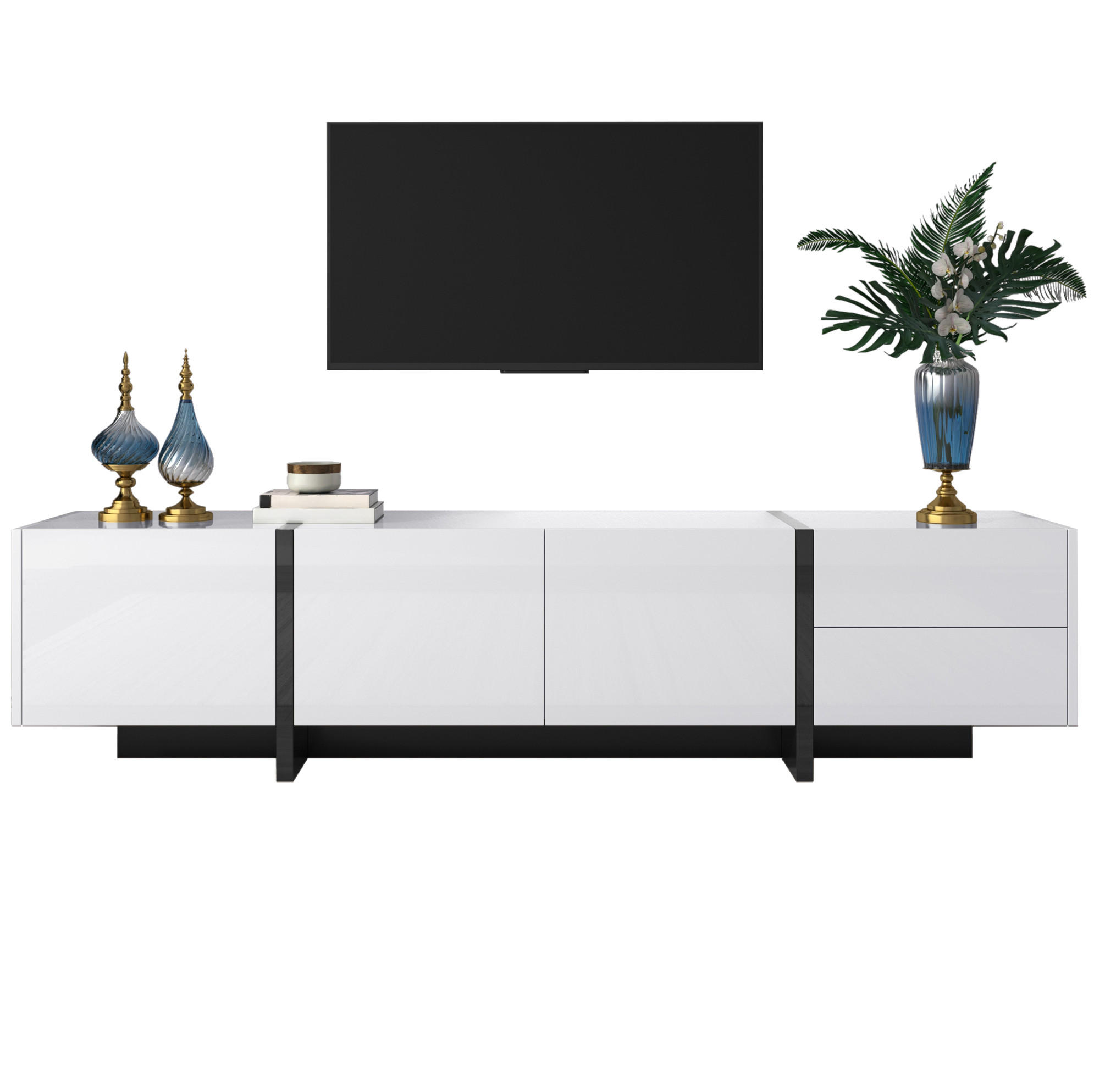 TV-ELEMENT mit 3 Türen und 2 Schubladen 190 x 35 x 45 cm Weiß/Schwarz - Weiß, Holzwerkstoff (35/35/190cm) - Beauniv