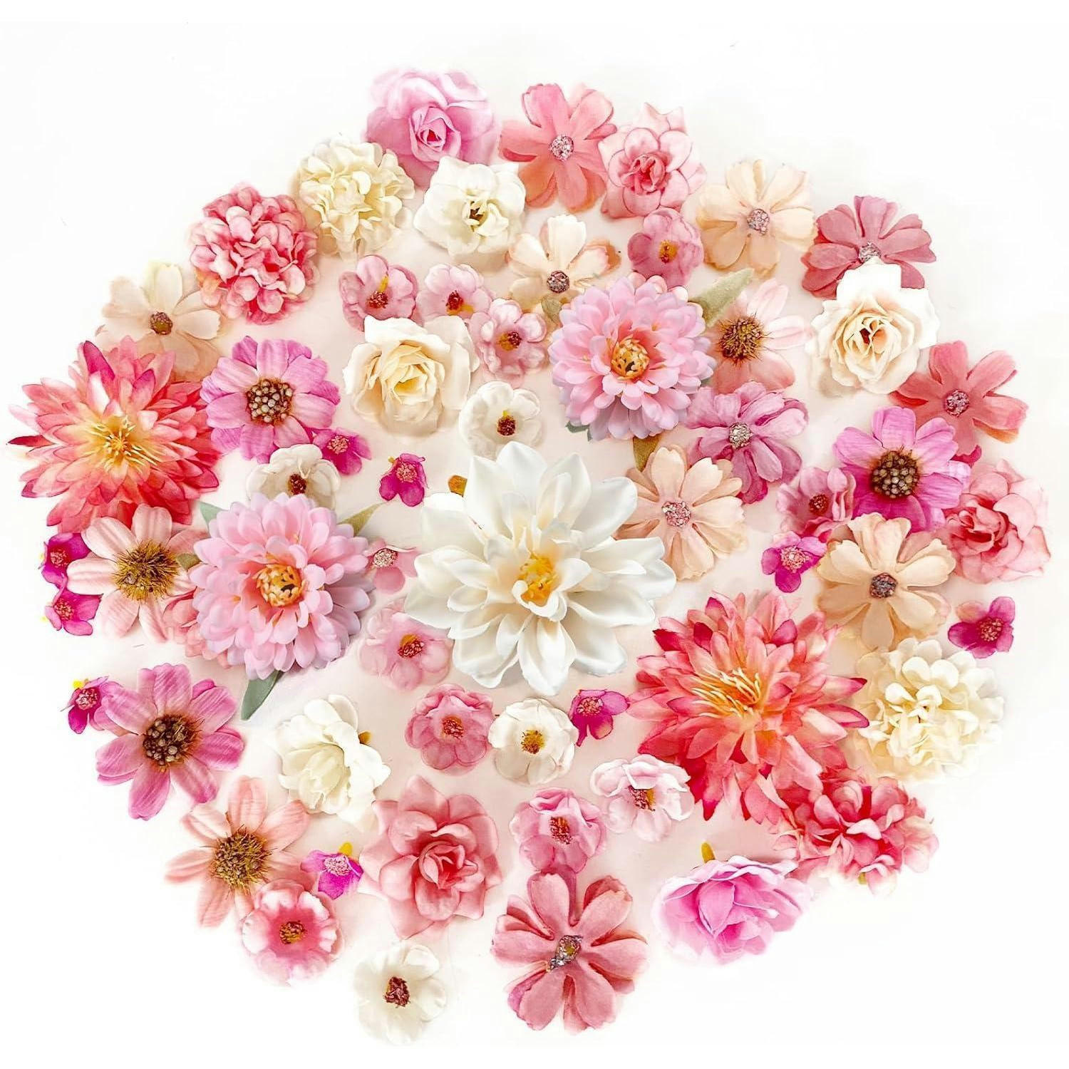 KUNSTBLUMEN 60 Stück Set Rosa Weiß - Multicolor, Kunststoff (2cm)