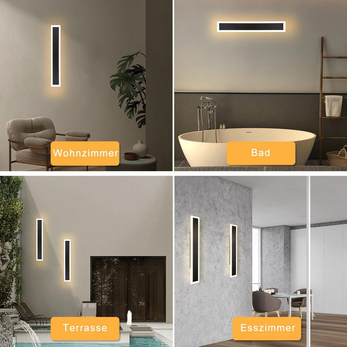 LED WANDLEUCHTE Lichtblick - Schwarz, Metall (8/4/50cm) - Nettlife
