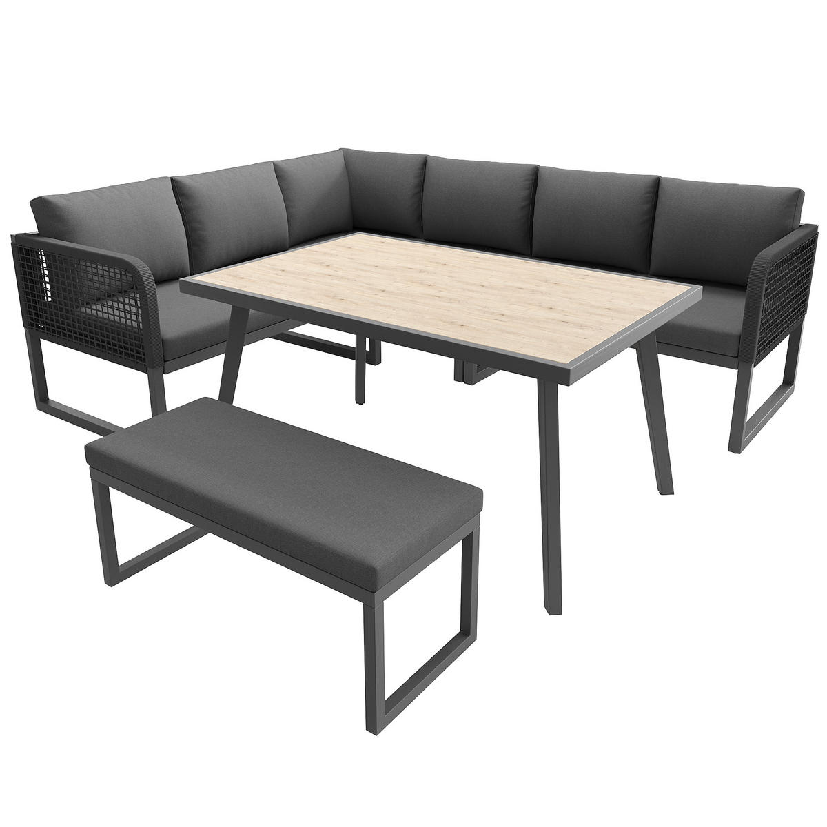 GARTENMÖBELSET für 6-8 Personen mit Sitzkissen & Rückenkisse in Grau - Grau, Metall