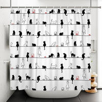 DUSCHVORHANG lustig Katze Schwarz Tier schlicht mit Haken Badezimmer - Weiß, Textil (180/180cm) - MCBOSON