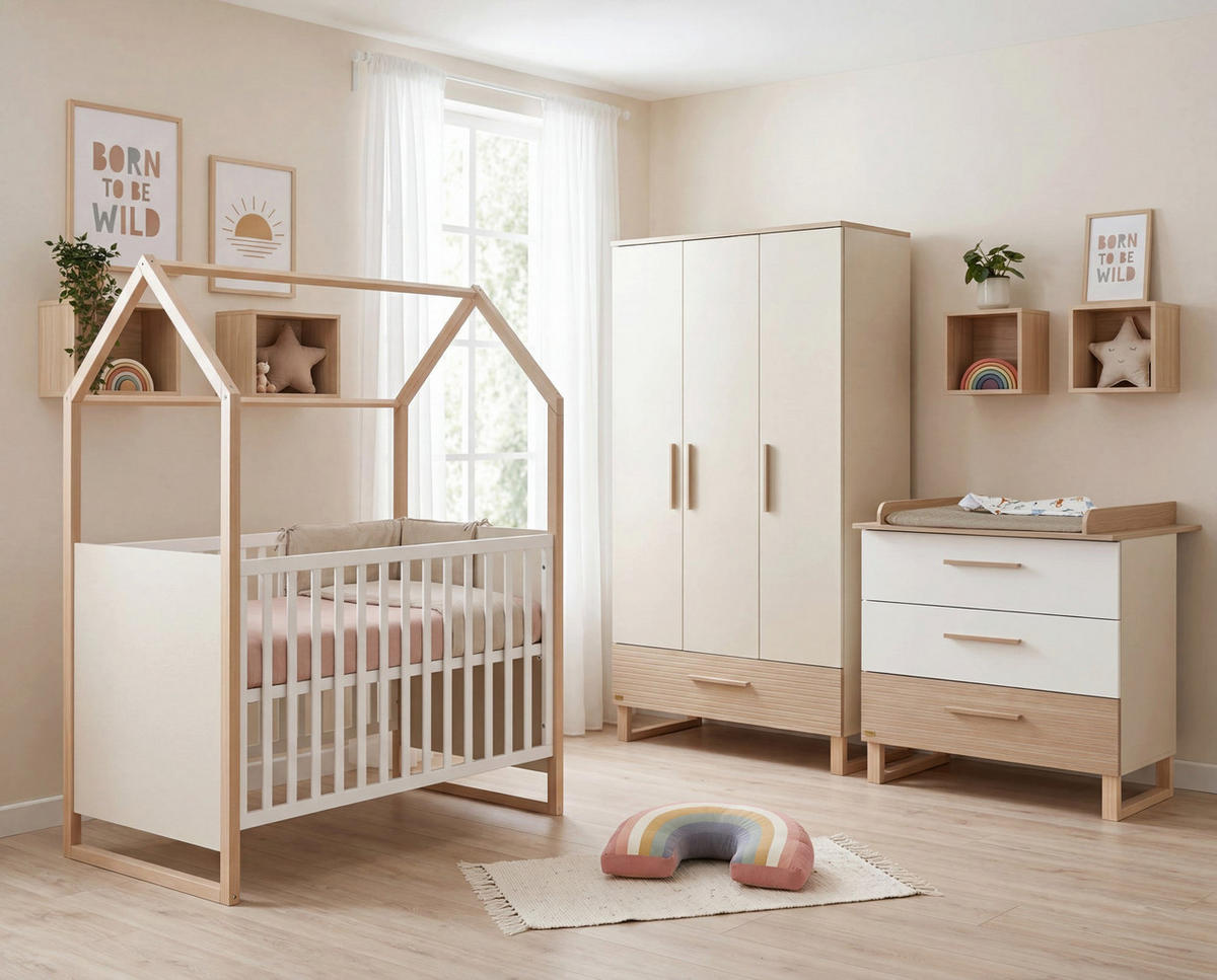 BABYZIMMER-SET Noah 3-teilig - Bett 60 x 120 cm - Kaschmir/Eichefarben, Holz/Holzwerkstoff (127/190/75cm) - Roba