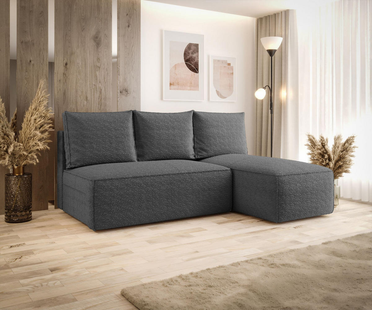 ECKSOFA mit Schlaffunktion SAVIO MINI Quelle 92 Rechts - Dunkelgrau, Textil (200/140cm) - Bedante