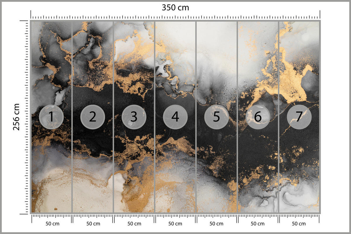FOTOTAPETE für Wohnzimmer Marmor Klassisch Gold Akzente 350x256 - Gelb/Beige, Papier (350/256cm) - Muralo