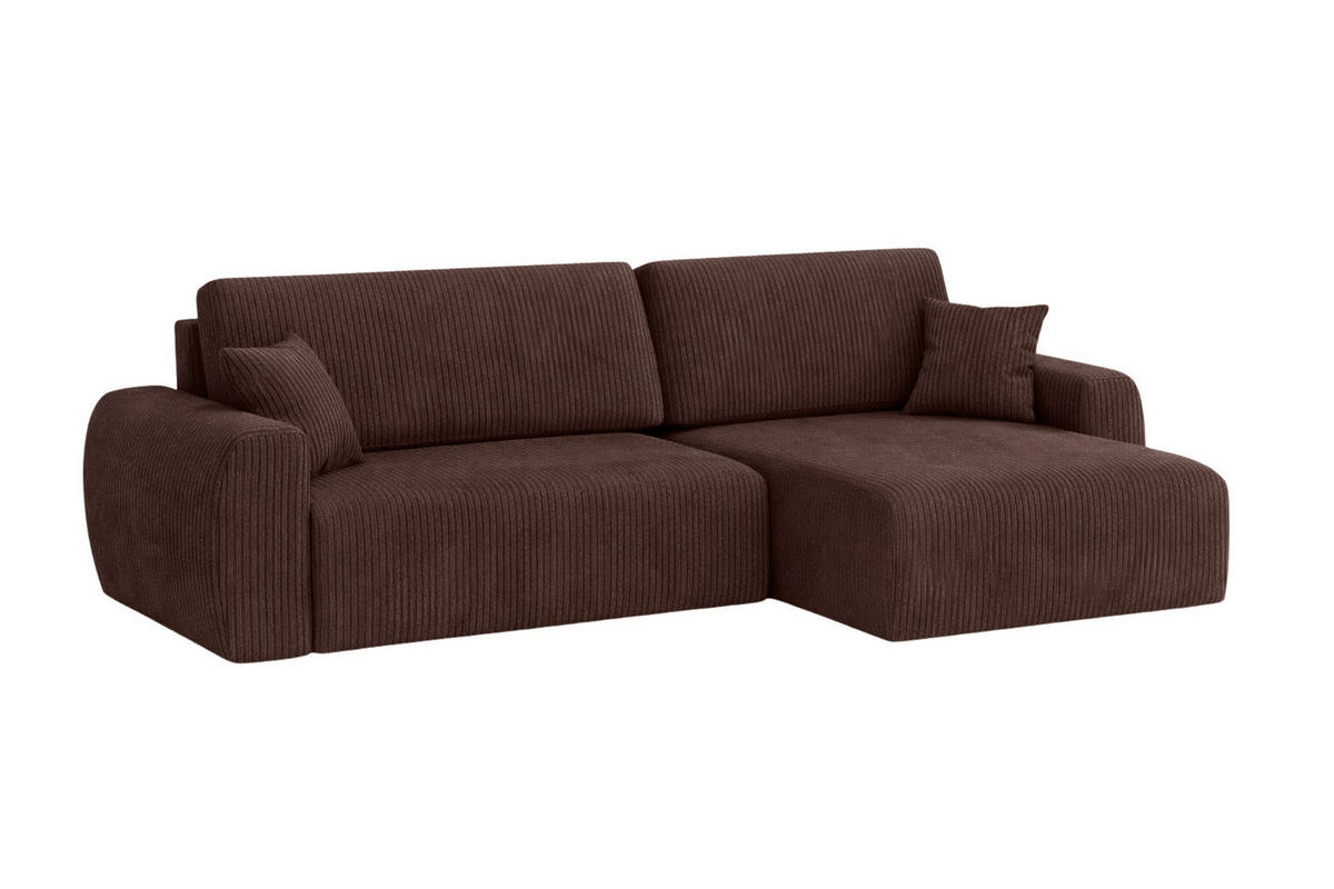 ECKSOFA Mit Schlaffunktion Ariel L, Cordstoff, Stoff Poso, Braun, Rechts - Braun, Holz (250/142cm) - Kaiser Möbel