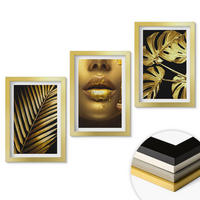 WANDBILDER 3er Set - 20x30 cm Goldrahmen - Mund einer Frau mit Monstera-Palme - Goldfarben, Kunststoff (20/30cm) - ArtPrintCave