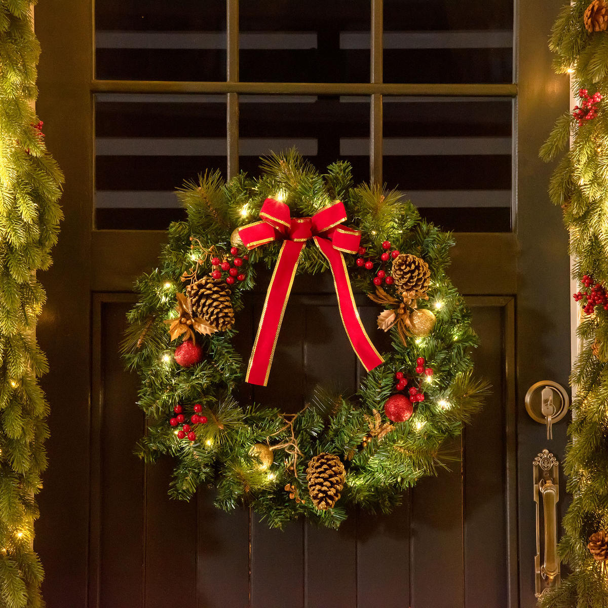 KÜNSTLICHER Weihnachtskranz mit 20 LEDs Grün 60.0/60.0/2.54 cm - Grün, Kunststoff (60cm)