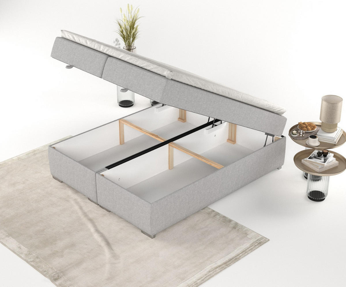 BOXBETT Reto 160/200 cm Graubeige im Megan Stoff - Chromfarben/Grau, Holz/Holzwerkstoff (160/200cm) - AltaBeds